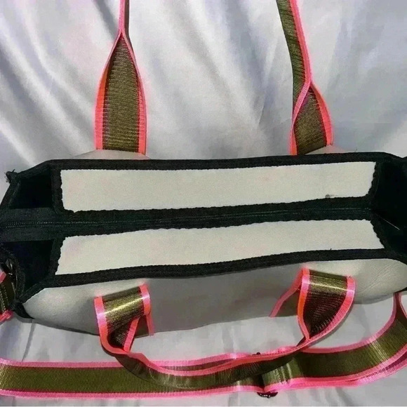 HAUTE SHORE ISLA TOTE - SWANK In A Tan, Goldfish-green And Hot Pink Colors. EUC! - Picture 7 of 13